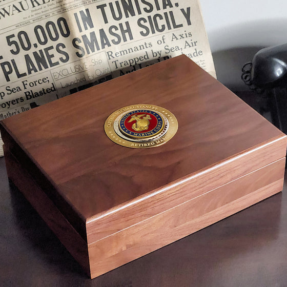 Large Deluxe Personalized U.S. Marines Keepsake Box with Medallion Main Image