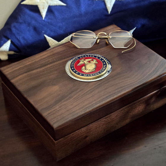 Personalized Walnut Keepsake Box with U.S. Marines Medallion