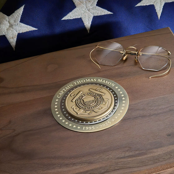 Large Deluxe Personalized Coast Guard Keepsake Box with Brass Medallion