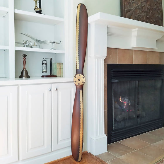 70 Inch Mahogany and Brass Replica Antique Airplane Propeller