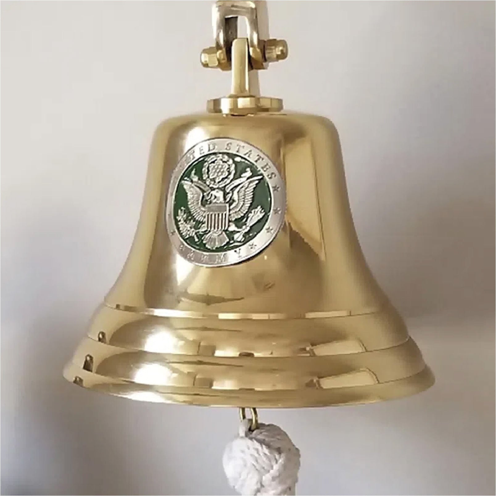 7 Inch Diameter Polished Brass Army Emblem Wall Bell – A Simpler Time