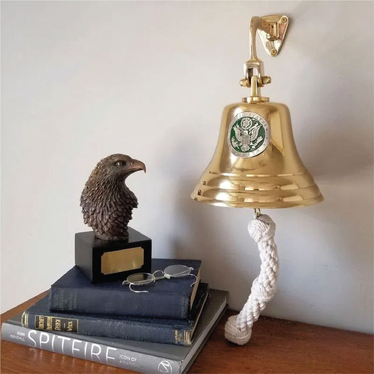 7 Inch Diameter Polished Brass Army Emblem Wall Bell – A Simpler Time