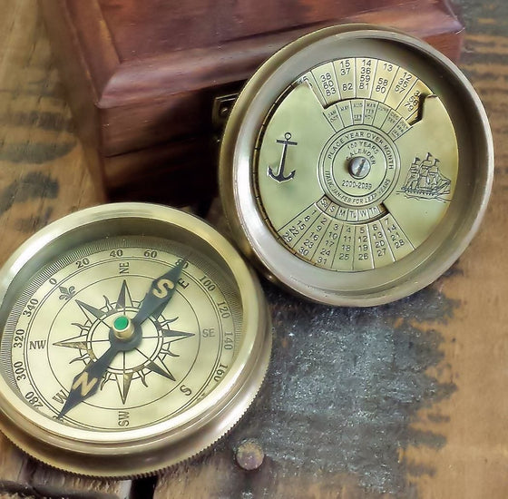 Brass Perpetual Calendar Compass with Box