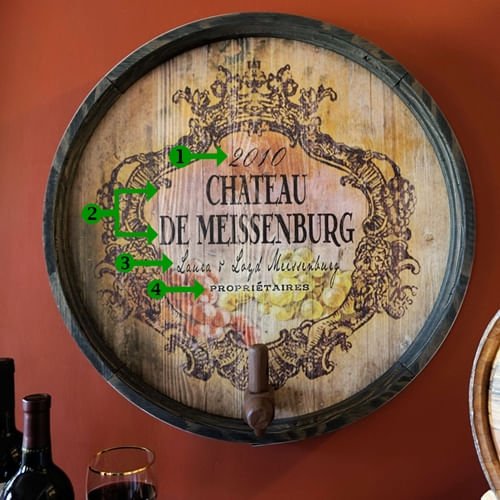 Chateau Personalized Wine Barrel End Bar or Cellar Sign