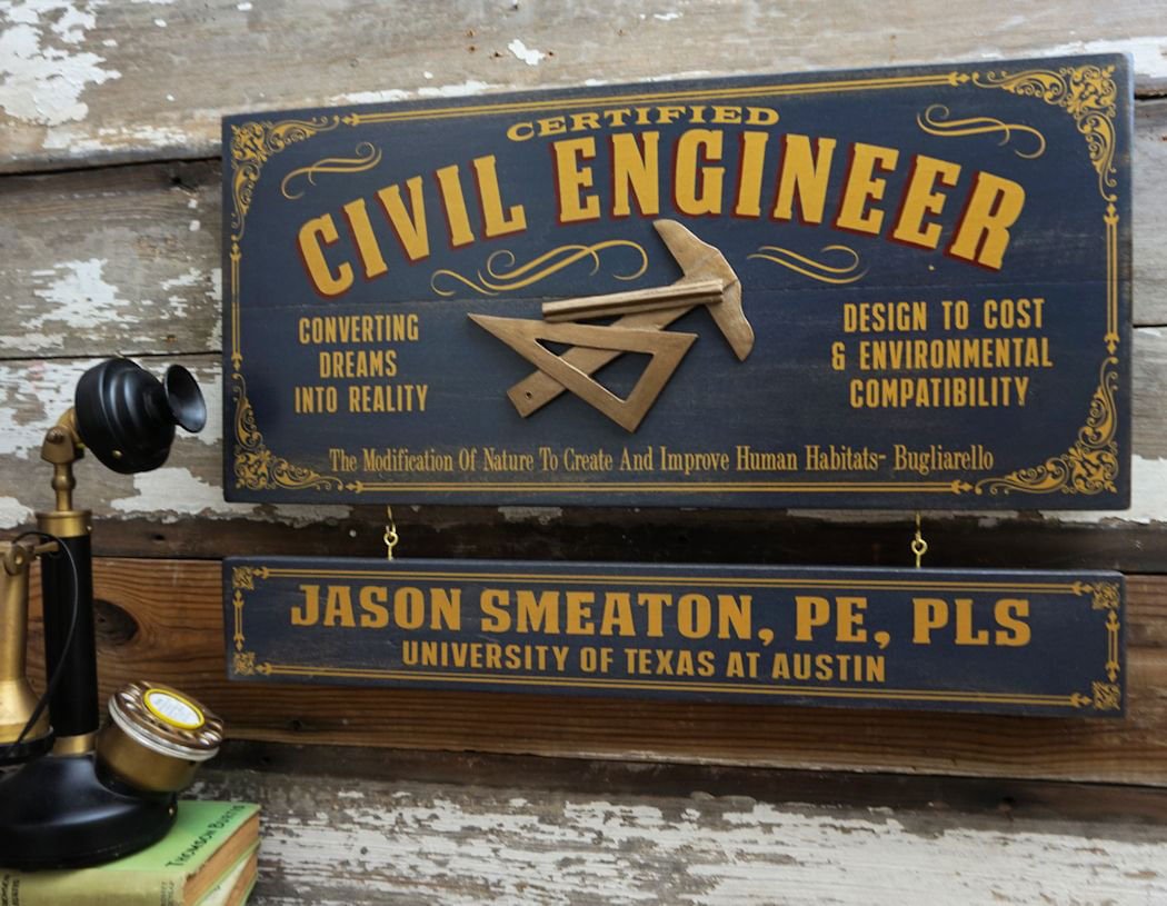 Civil Engineer Wood Sign with Optional Personalization – A Simpler Time