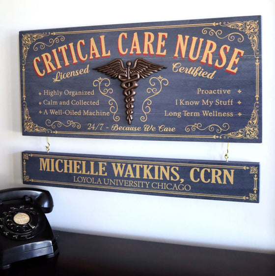Critical Care Nurse Wood Sign with Optional Personalization