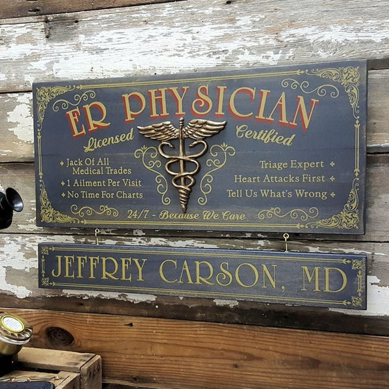 ER Physician Wood Plank Sign