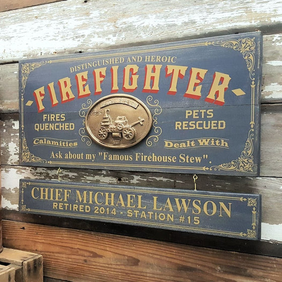 Firefighter Wood Plank Sign with Optional Personalization