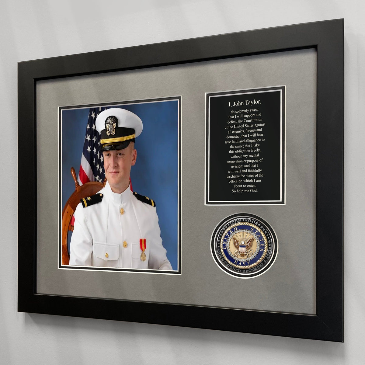 Personalized Navy Photo Frame With Raised Medallion – A Simpler Time