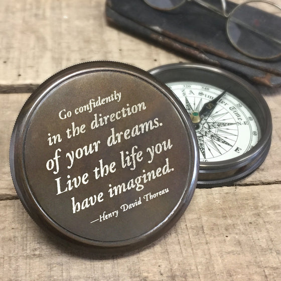 Henry David Thoreau Quote Engraved Brass Compass main image