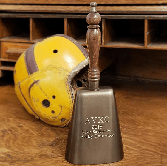 Antiqued Brass Cow Bell with Wood Handle