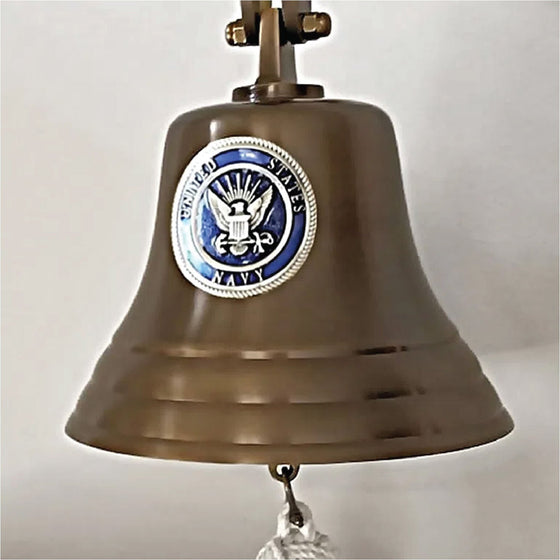 Navy Pewter Emblem on 7 Inch Brass Bell- Antiqued