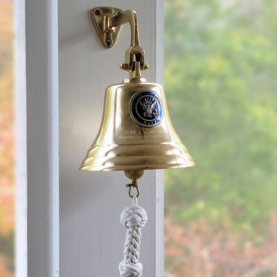 Navy Pewter Emblem on 7 Inch Brass Bell- Polished