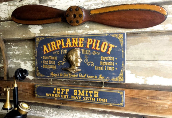 Personalized Pilot Sign with 40 Inch Wood Propeller Set
