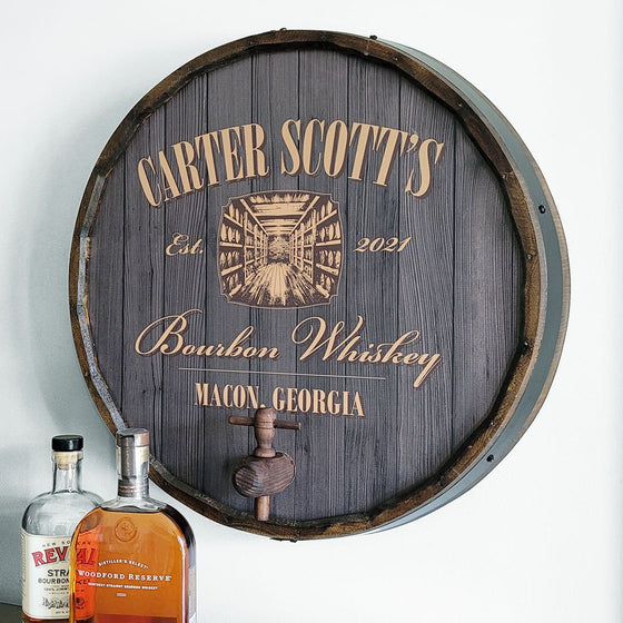 Personalized Spirits Barrel End Sign with Spigot