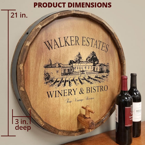 Personalized Wine Estate Quarter Barrel Sign with Spigot