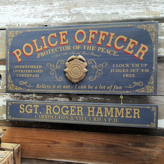 Police Officer Wood Plank Sign with Optional Personalization