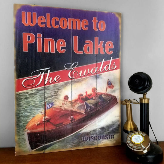 Vintage Boat Personalized Lake Cabin Sign